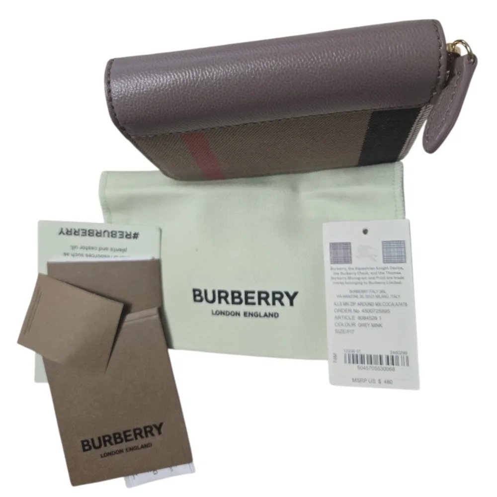 NWT $480 Burberry Small Zip Wallet in Vintage Check and Taupe Leather - Picture 7 of 12
